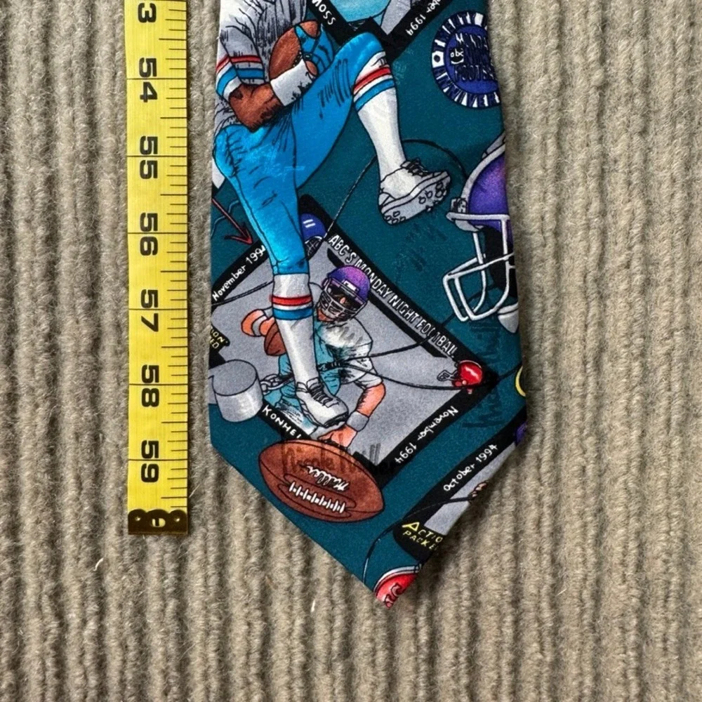 Nicole Miller 1994 ABC Monday Night Football Silk Tie Vintage Teal Sports NFL